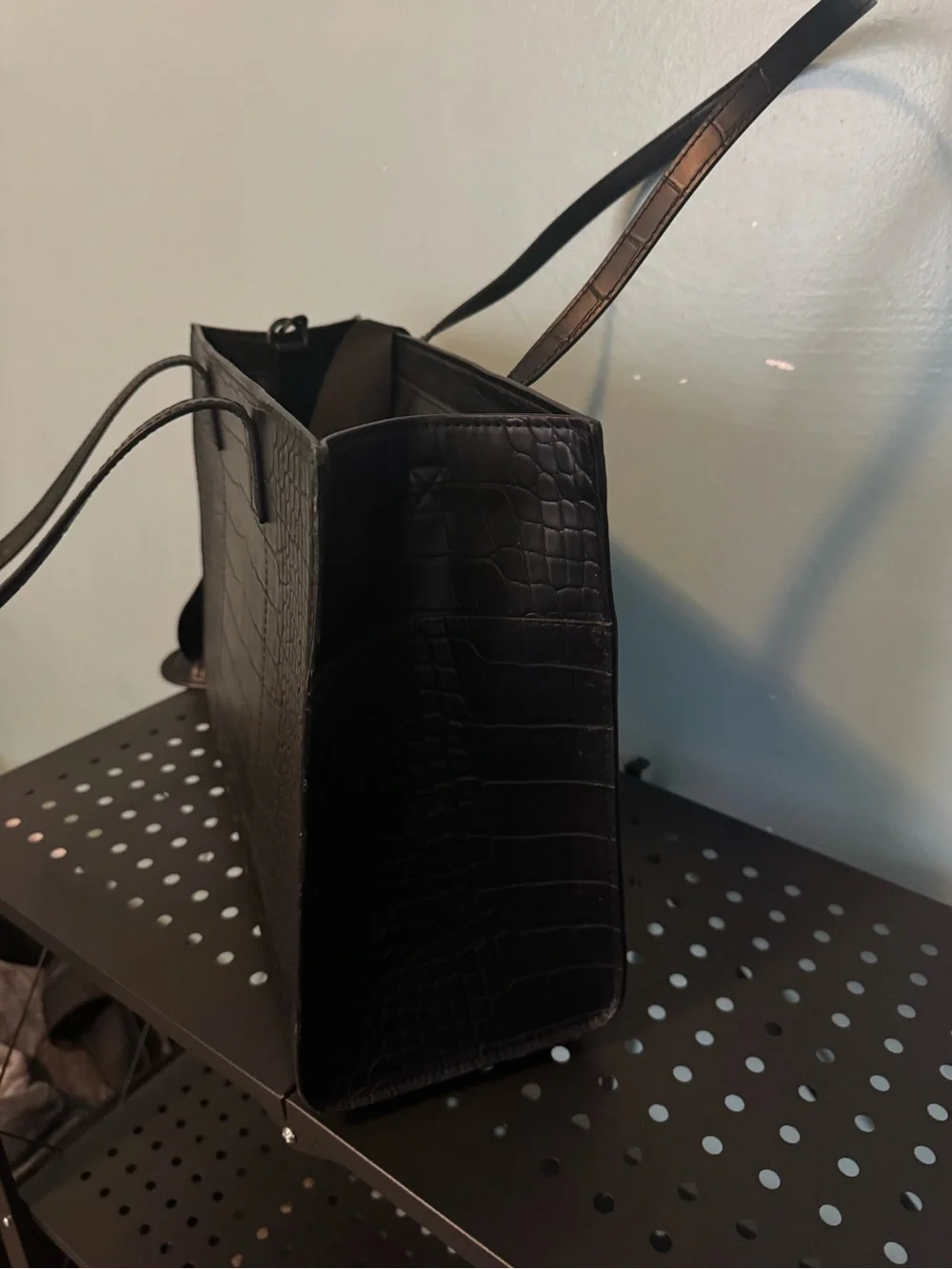 BEIS Black Croc-Embossed Laptop Tote